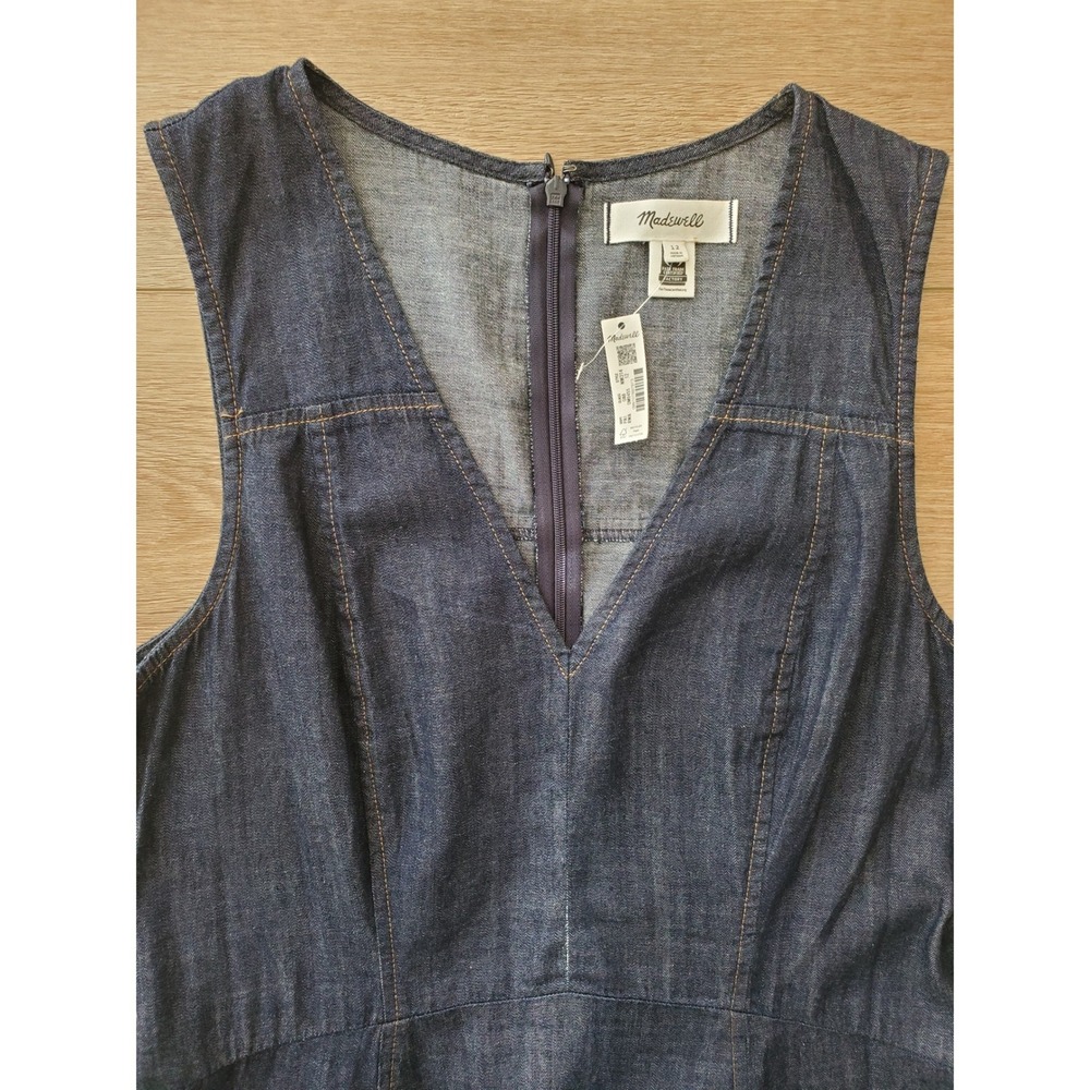 Madewell Denim V-Neck Maxi Dress 100% Cotton Sleeveless Size 12 - Picture 5 of 16